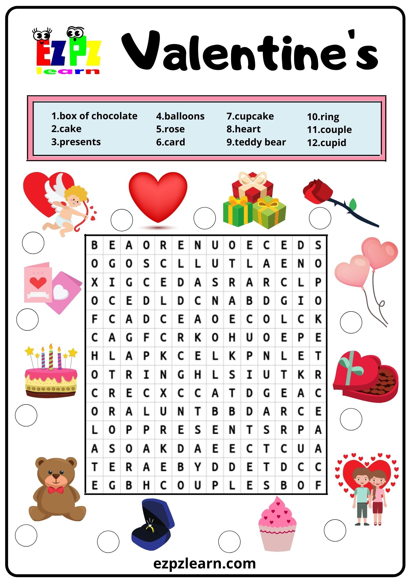Valentine's Holiday Word Search 2